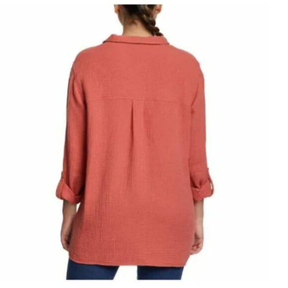 Anne Klein Cotton Gauze Lucile Button Up Top Sz M Dusty Cedar #68Q - Picture 2 of 11